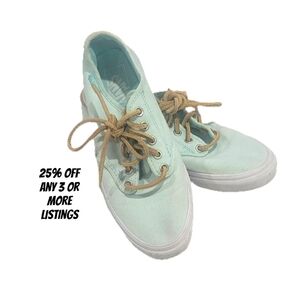 Mint Green Canvas Sneakers Size 8 Vans Leather Shoelace Pastel Tennis Shoe